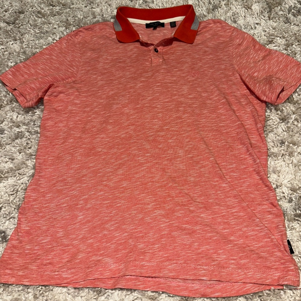 Ted Baker London Dalmor Polo Shirt Mens XXL Orange Space Dye Slub Cotton Top